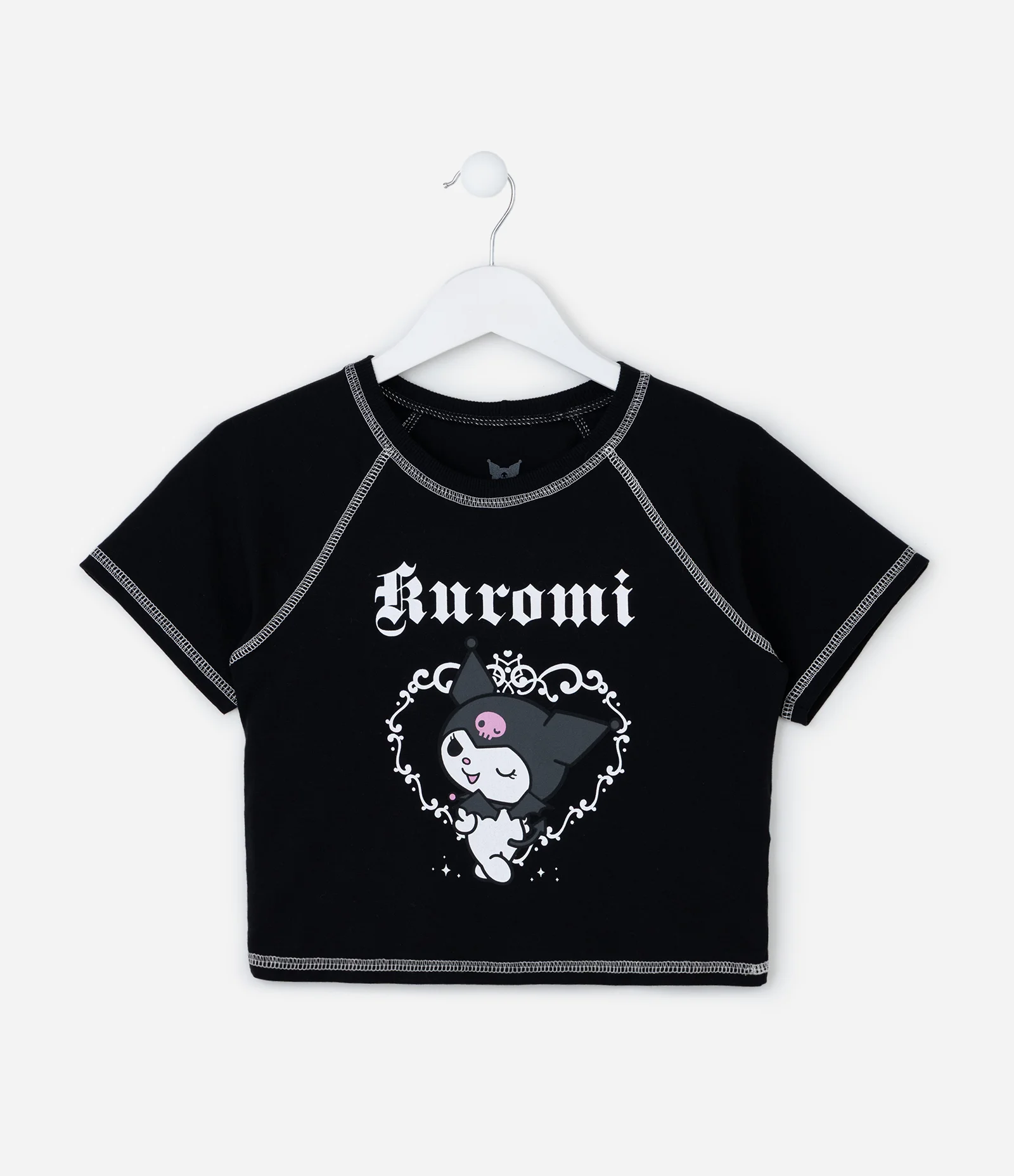 Camiseta Curta Infantil com Estampa Kuromi - Tam 5 a 14 Anos Preto 1
