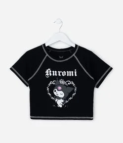 Camiseta Curta Infantil com Estampa Kuromi - Tam 5 a 14 Anos