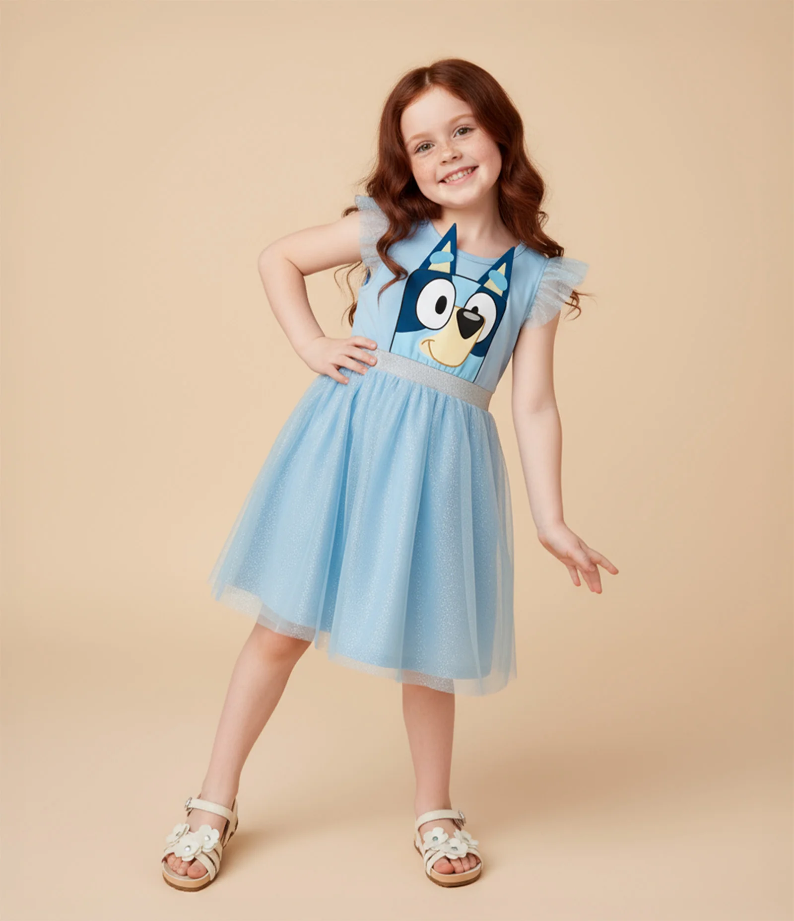 Vestido Infantil em Tule com Estampa Bluey - Tam 1 a 5 Anos Azul 1