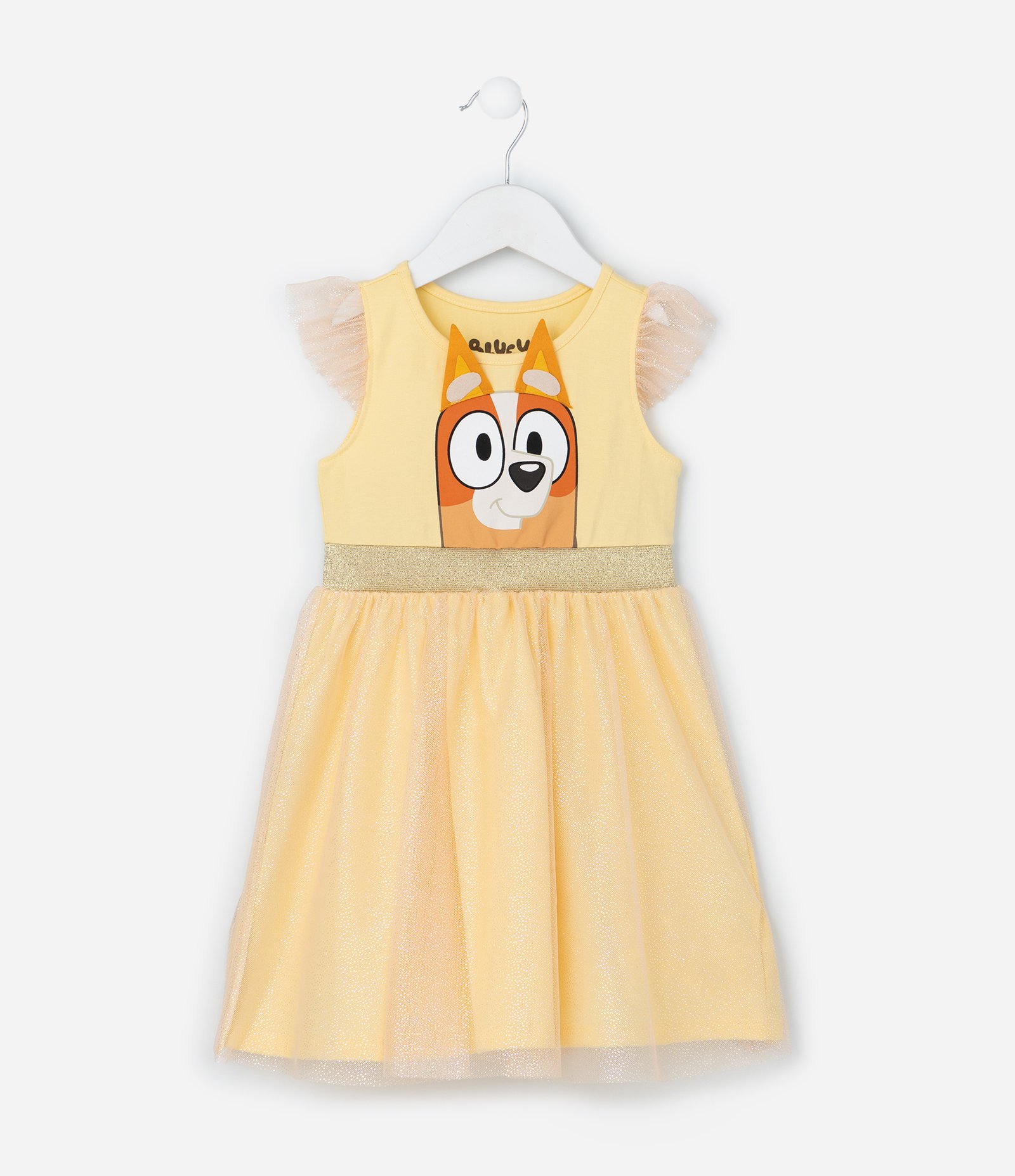 Vestido Infantil em Tule com Estampa Bingo de Bluey - Tam 1 a 5 Anos Amarelo 1