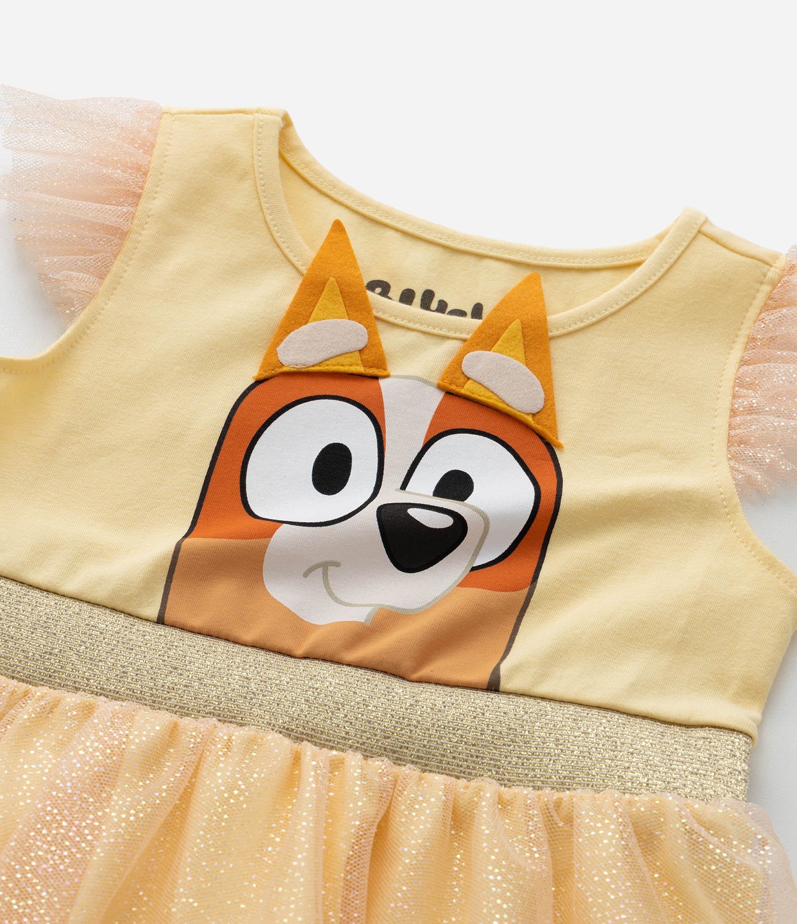 Vestido Infantil em Tule com Estampa Bingo de Bluey - Tam 1 a 5 Anos Amarelo 5
