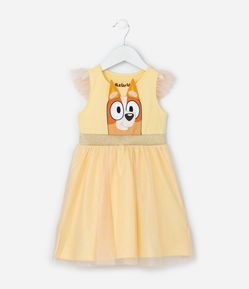 Vestido Infantil em Tule com Estampa Bingo de Bluey - Tam 1 a 5 Anos