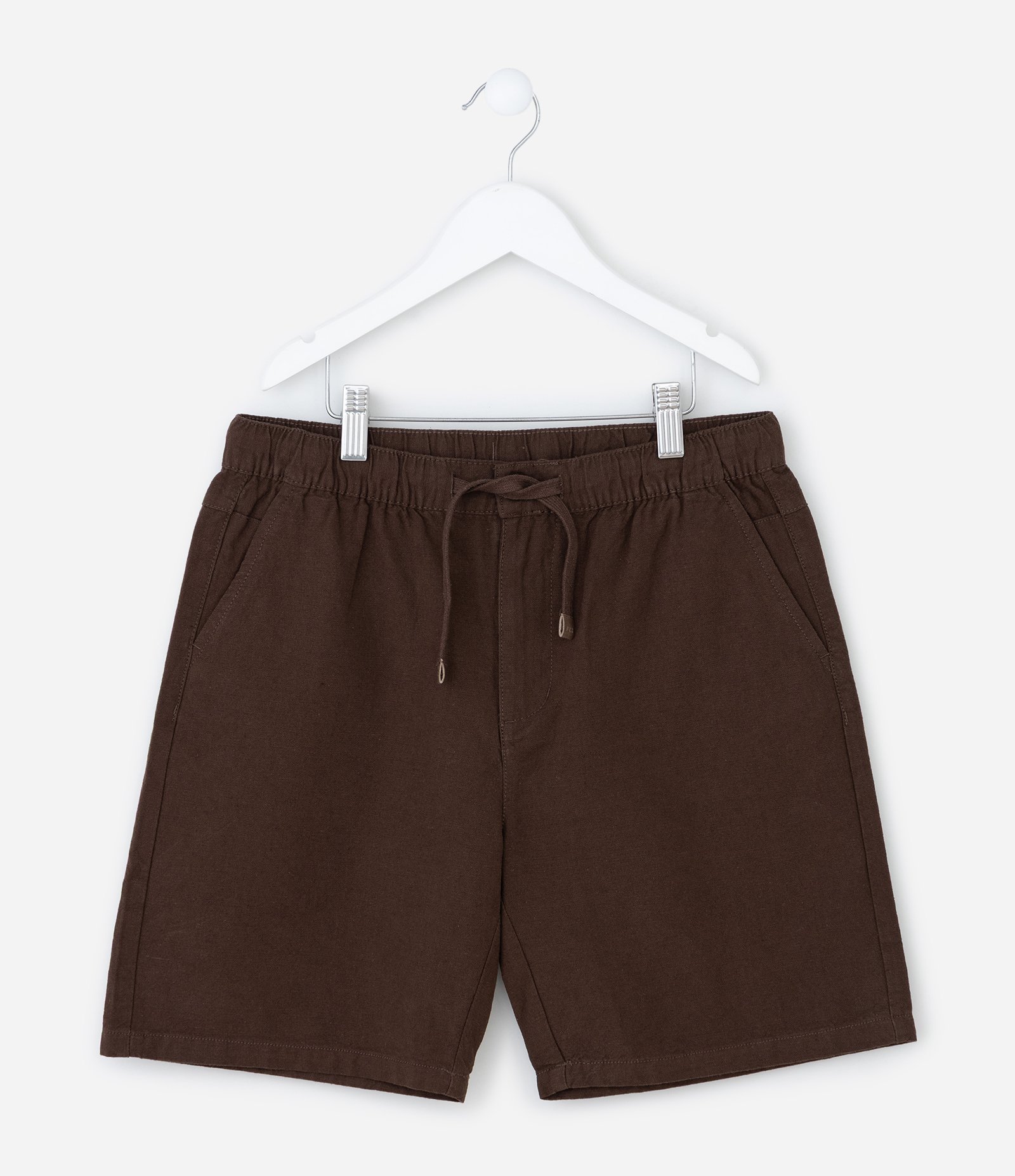 Bermuda Infantil em Algodão e Linho com Cós Elástico - Tam 5 a 14 anos Marrom 1