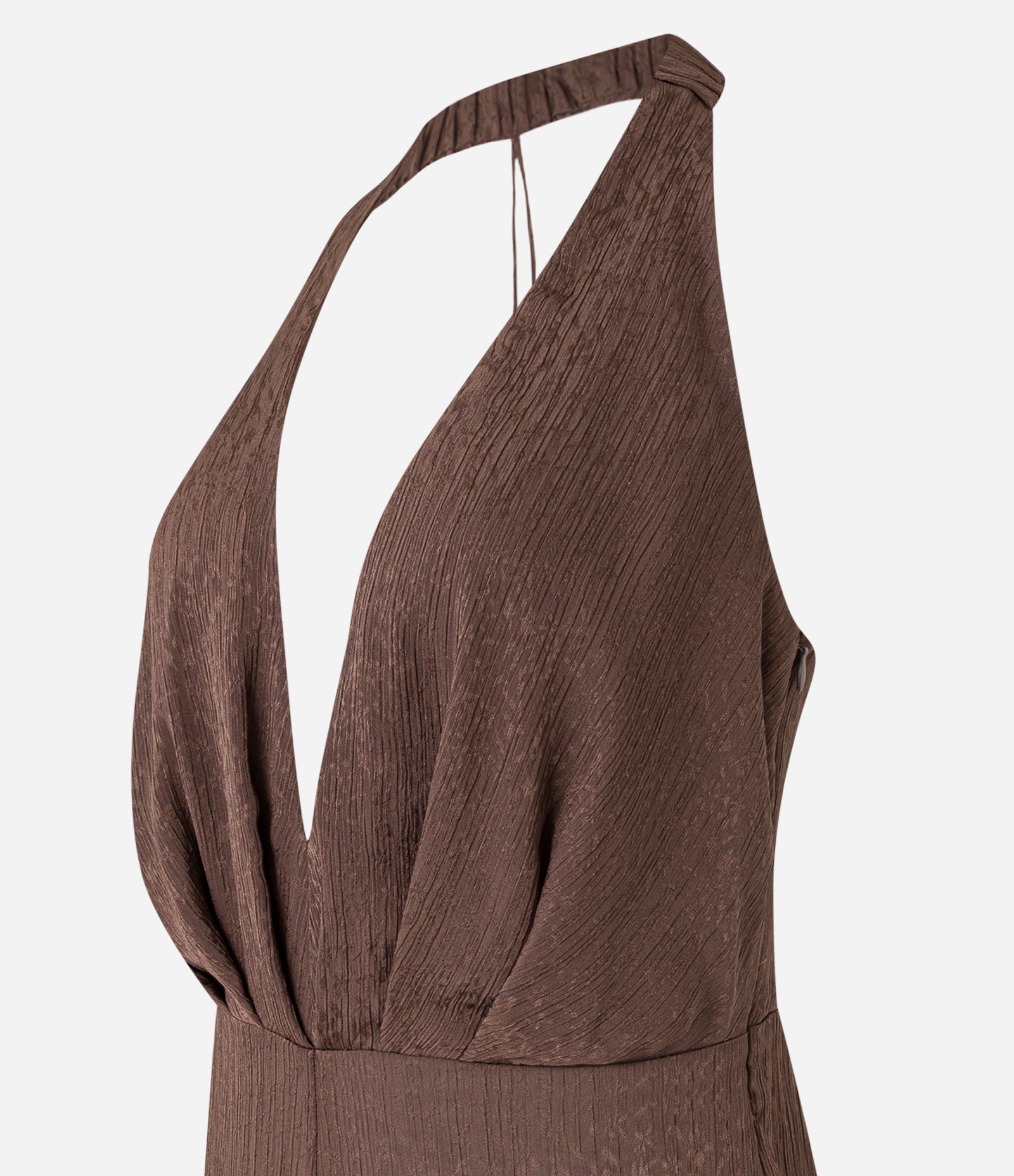 Macacão Pantalona em Cetim Texturizado com Aviamento nas Costas Marrom 8