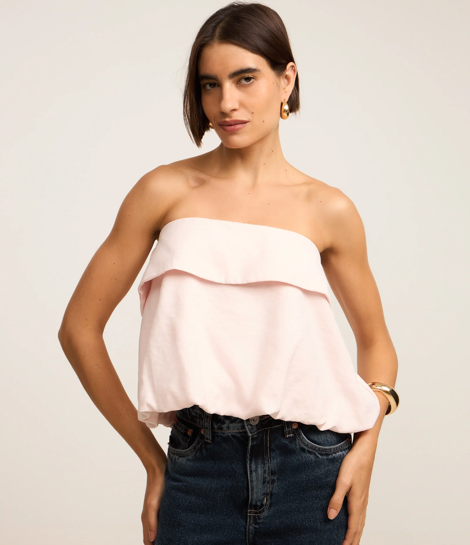Blusa Balonê Alfaiatada com Amarração em Laço nas Costas Rosa 1