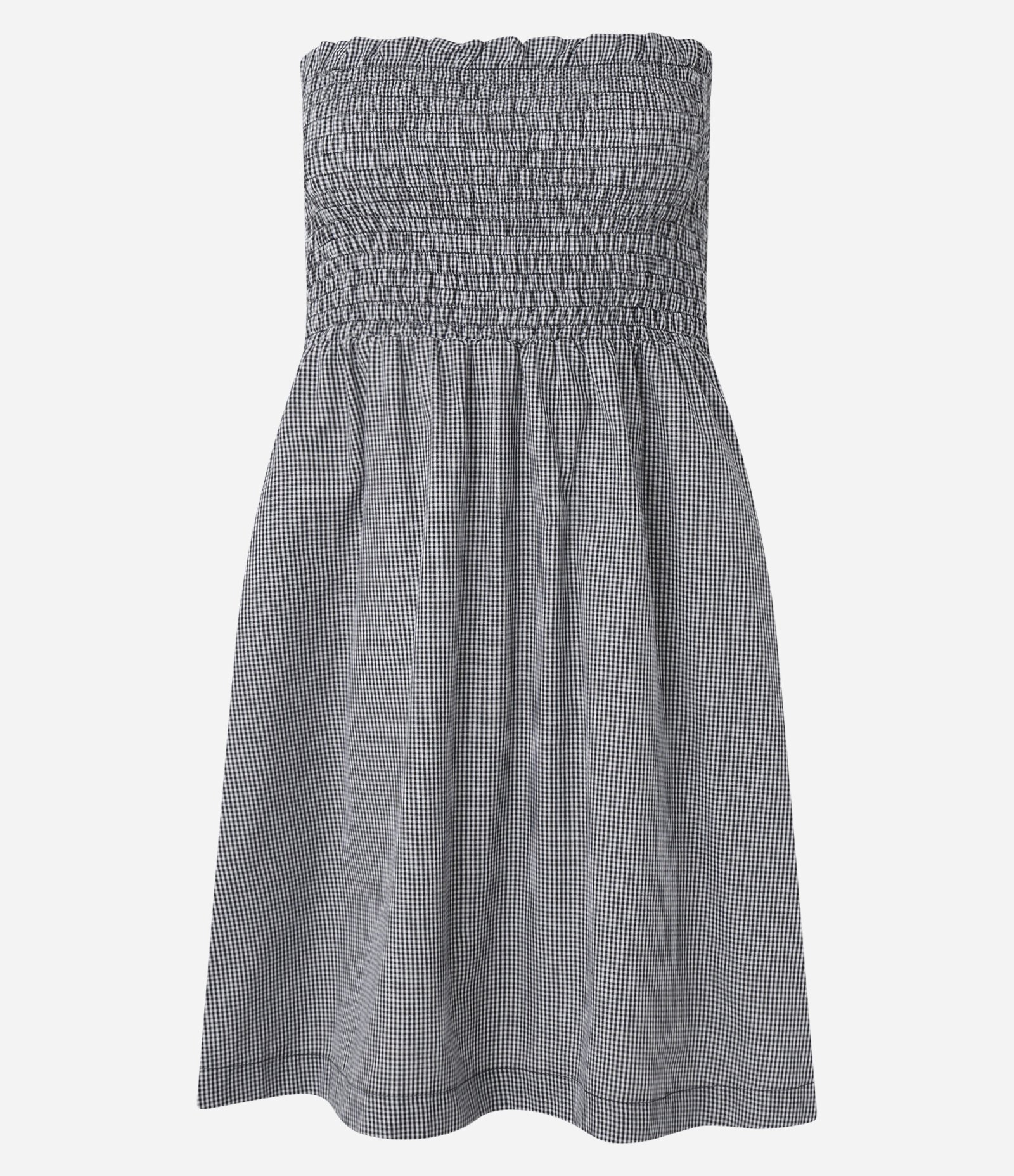 Vestido Curto em Tricoline com Lastex Xadrez Vichy Anthracite 1