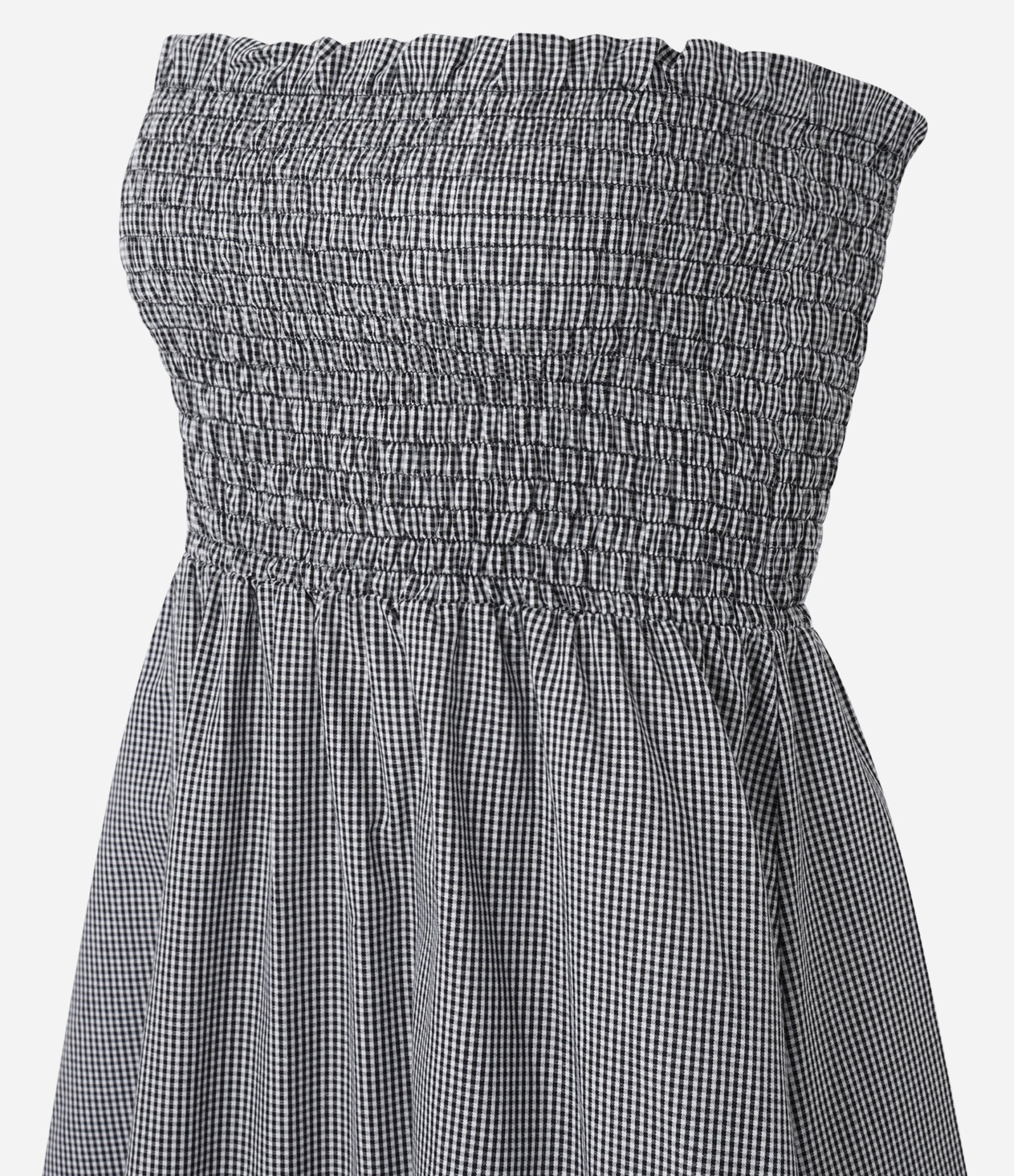 Vestido Curto em Tricoline com Lastex Xadrez Vichy Anthracite 2