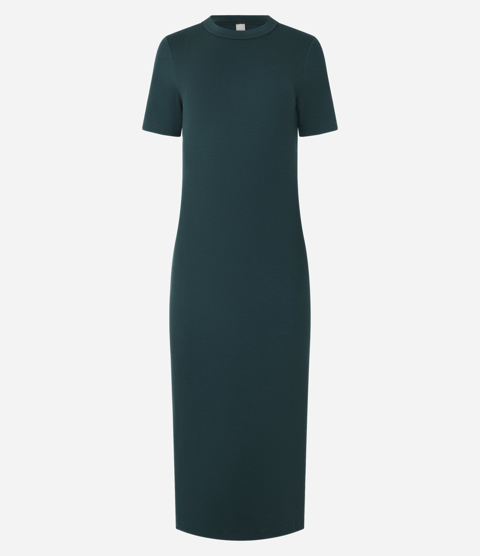 Vestido Midi Canelado em Ponto Roma com Mangas Curtas Verde 1