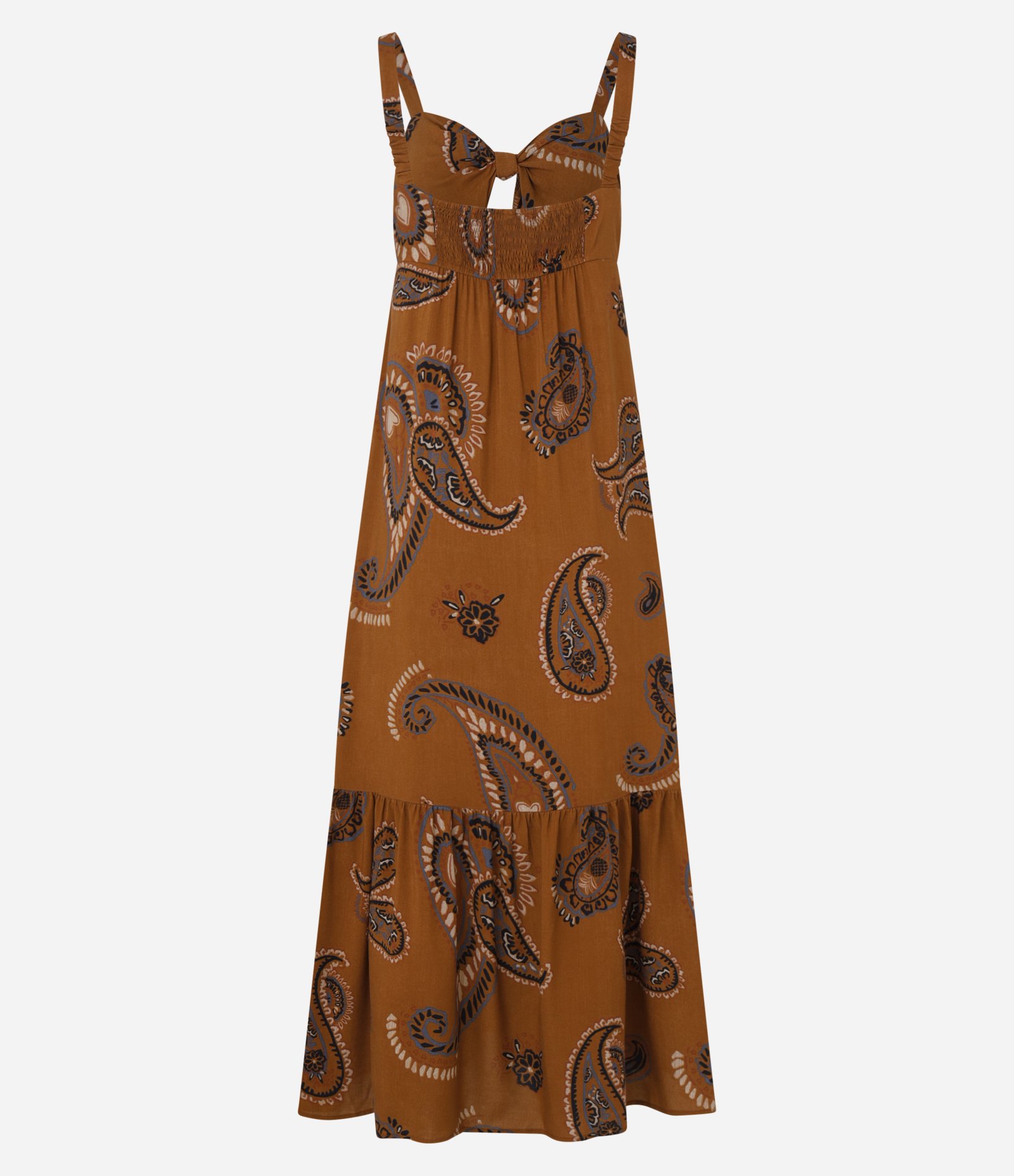 Vestido New Midi em Viscose com Busto Torcido e Estampa Pisley Marrom 7