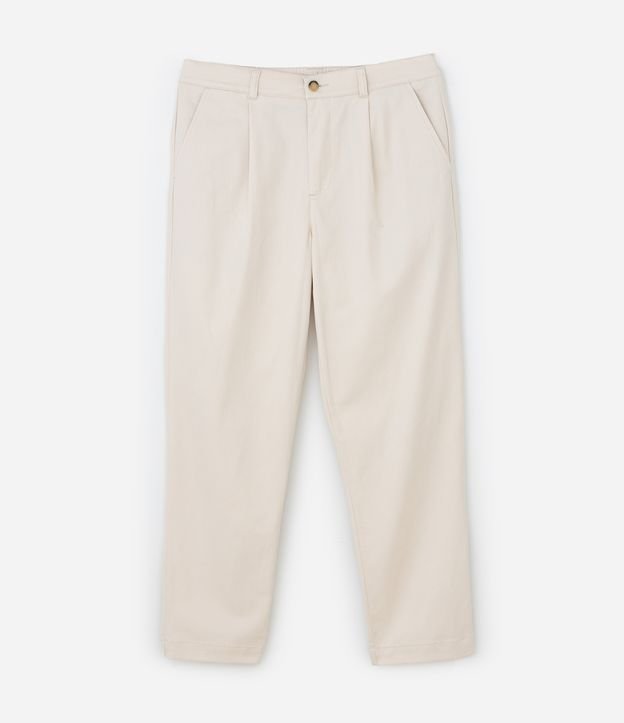 Calça Masculina em Sarja Com Pregas e Cós com Passantes