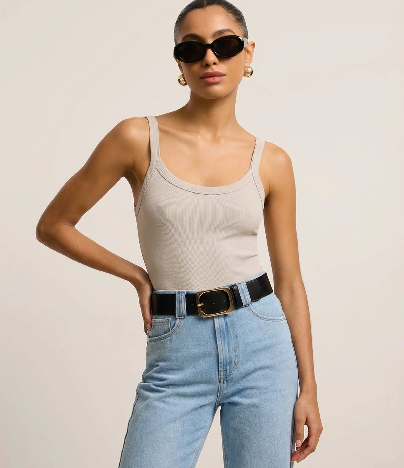 Body Básico em Ribana com Decote U Bege 1