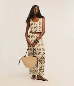 Saia New Midi com Efeito Crochetado com Flores