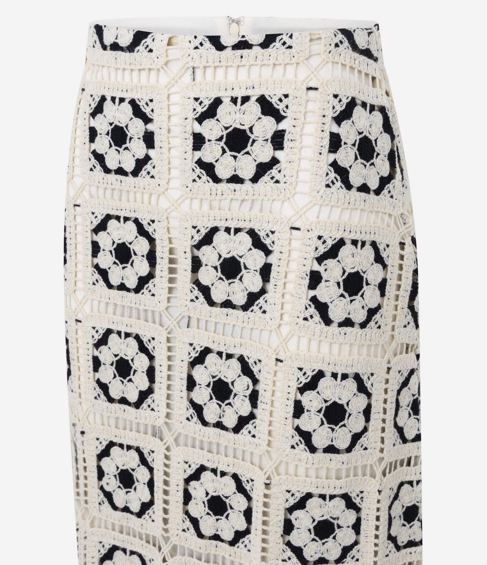 Saia New Midi com Efeito Crochetado com Flores Bege 7