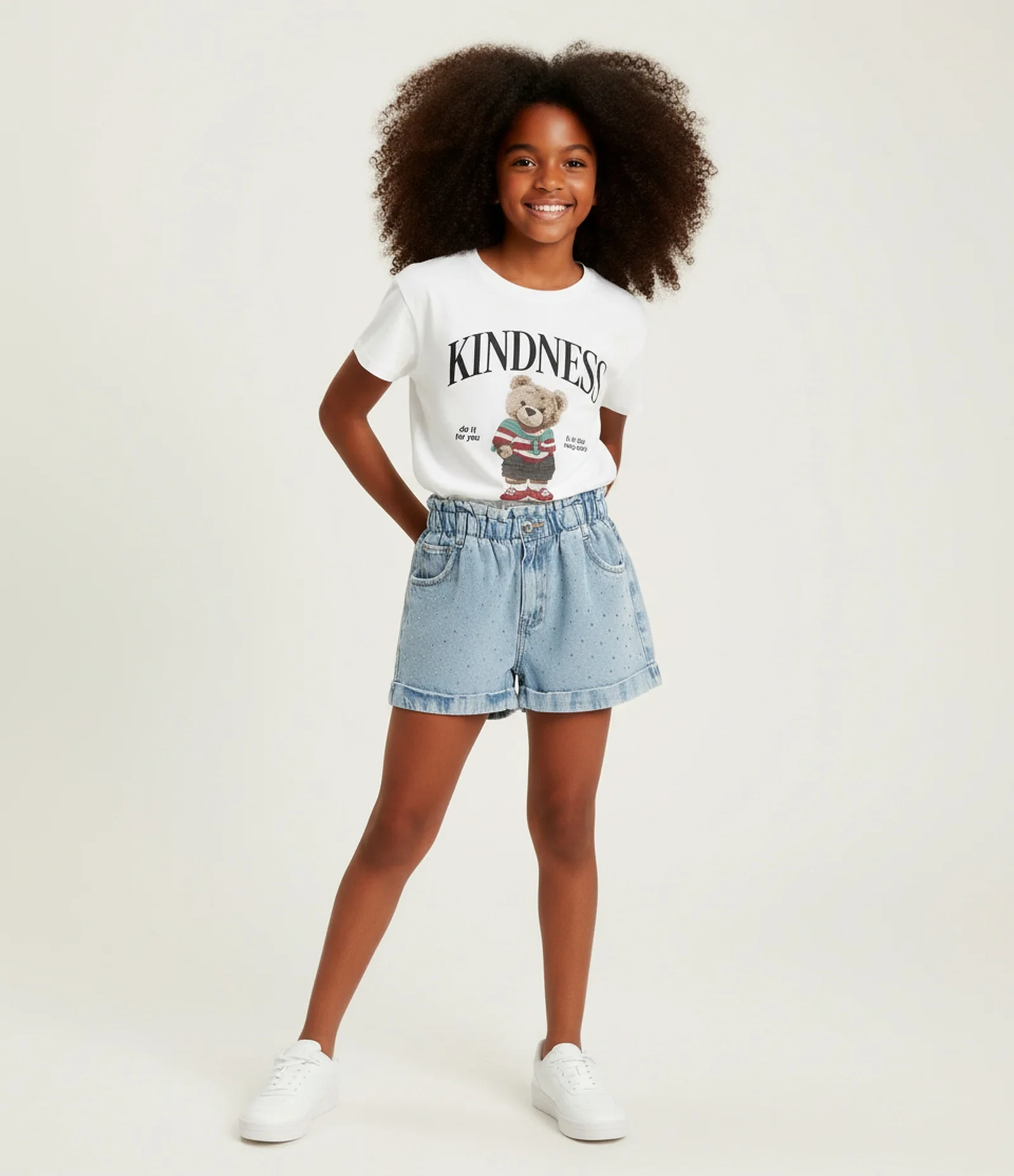 Camiseta Infantil com Estampa Urso Kindness - Tam 5 a 14 Anos Branco 1