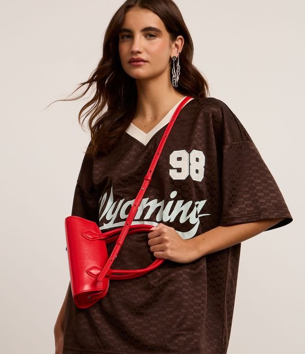 Bolsa Transversal Mini Satchel com Alça de Mão e Zíper Duplo