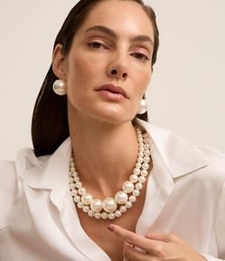 Conjunto de Colar Camadas e Brincos Maxi Perolas Sintética