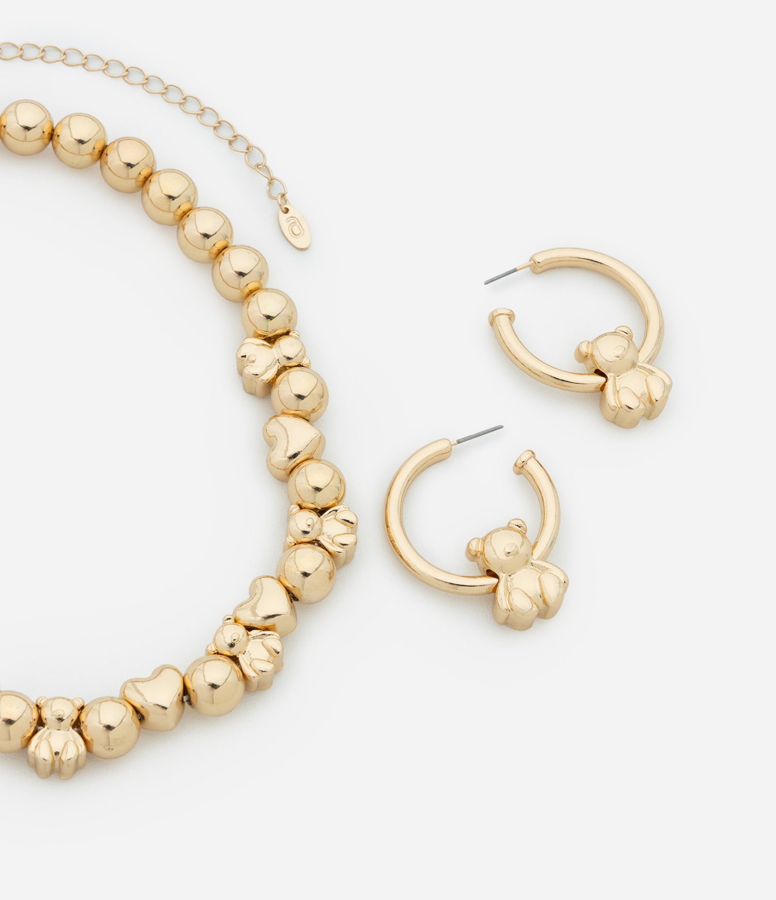 Conjunto de Colar e Brinco em Metal com Pingente Urso Dourado 1
