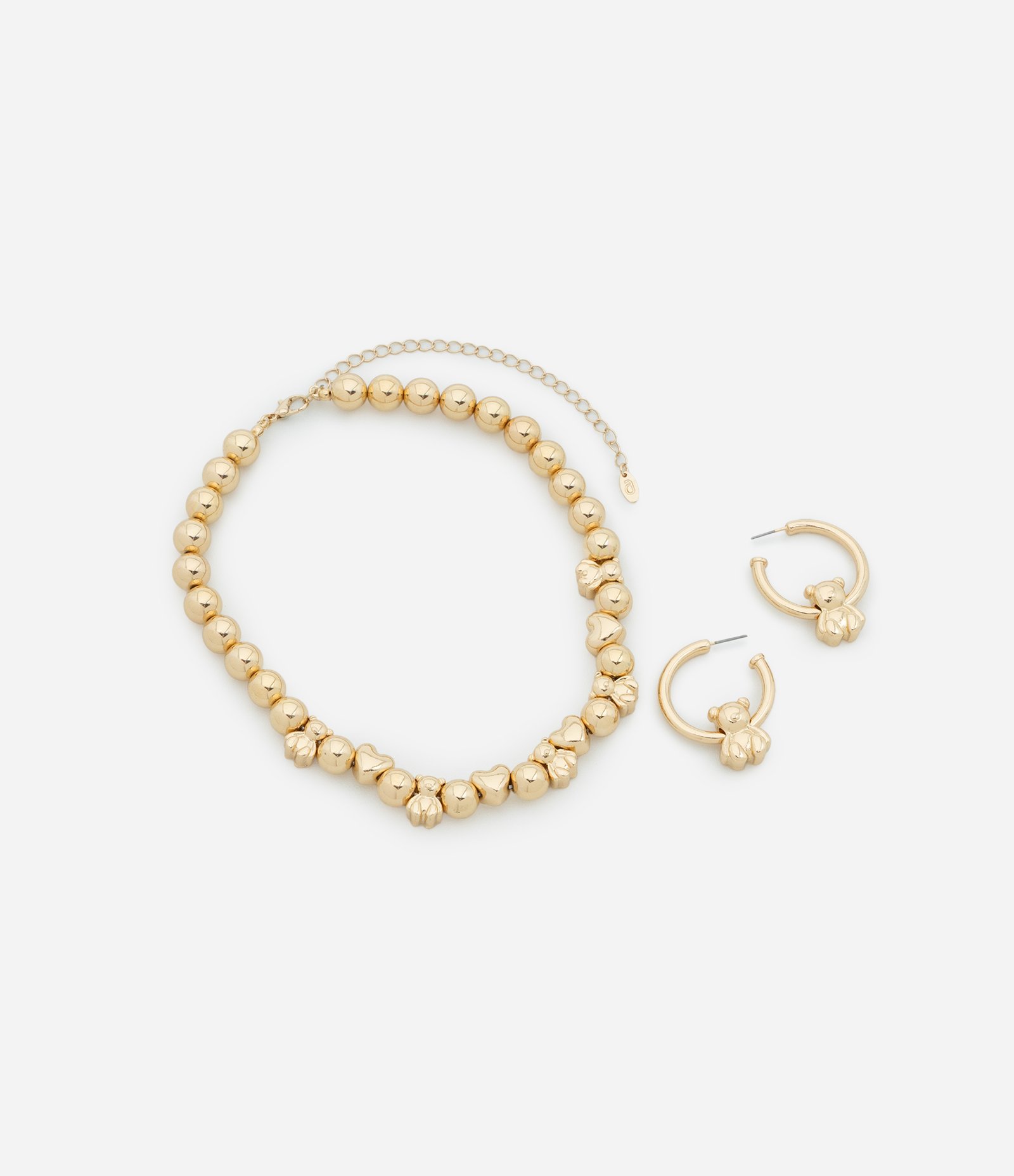 Conjunto de Colar e Brinco em Metal com Pingente Urso Dourado 2