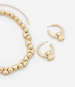 Conjunto de Colar e Brinco em Metal com Pingente Urso