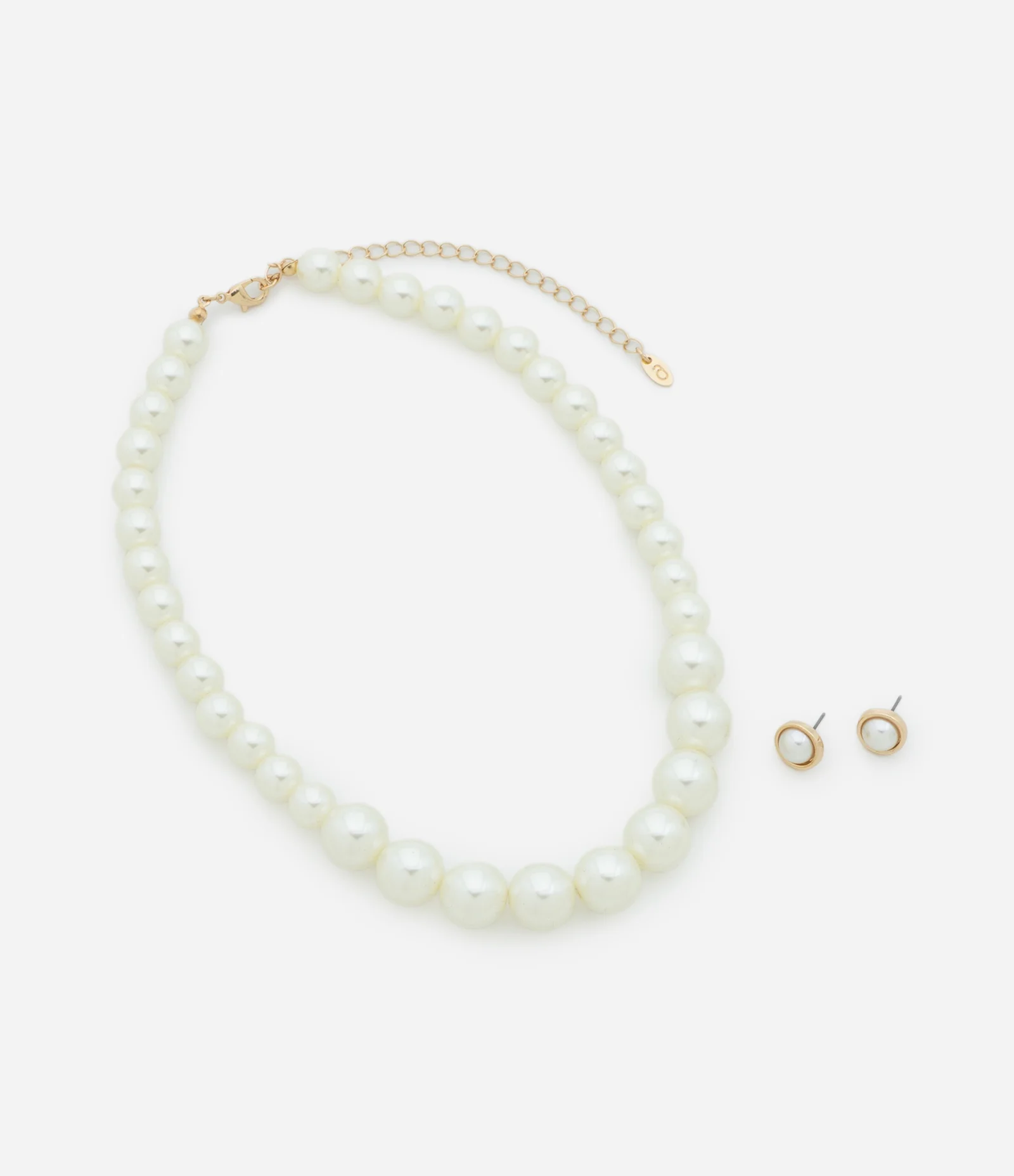 Conjunto de Colar e Brinco Plastico Liso brinco pequeno pérola com caixa de metal e colar curto pérolas gradativas AE_FW25_CJT_0121 Off White 2