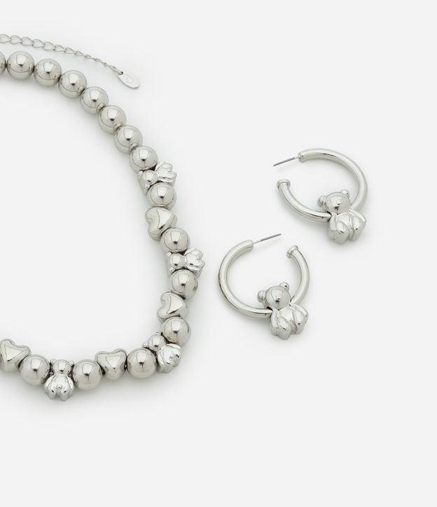 Conjunto de Colar e Brinco em Metal com Pingente Urso