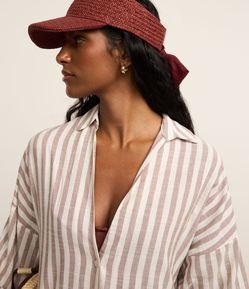 Saída de Praia Camisa em Viscose com Estampa Listrada e Gola V