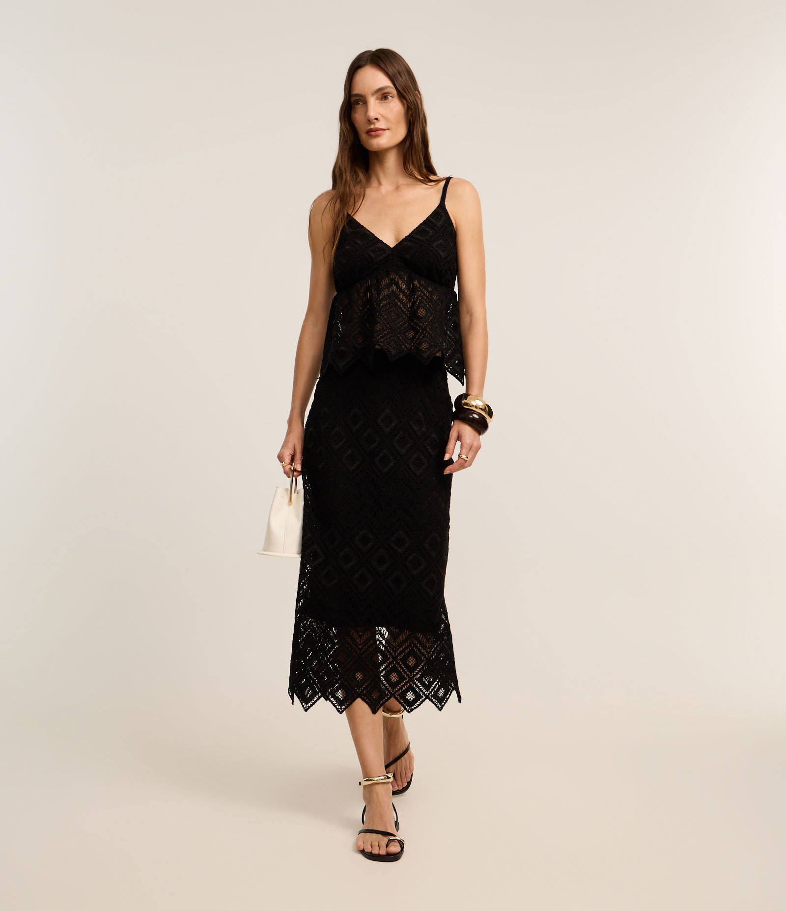 Saia Longa Reta em Tricô Floral com Zíper Lateral Preto 2