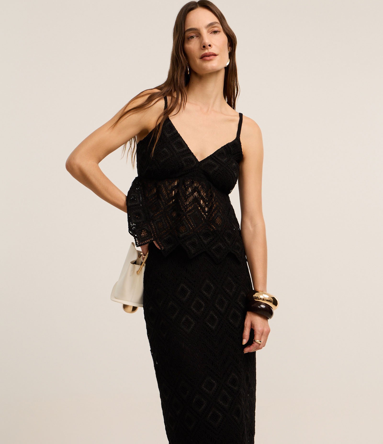 Saia Longa Reta em Tricô Floral com Zíper Lateral Preto 3