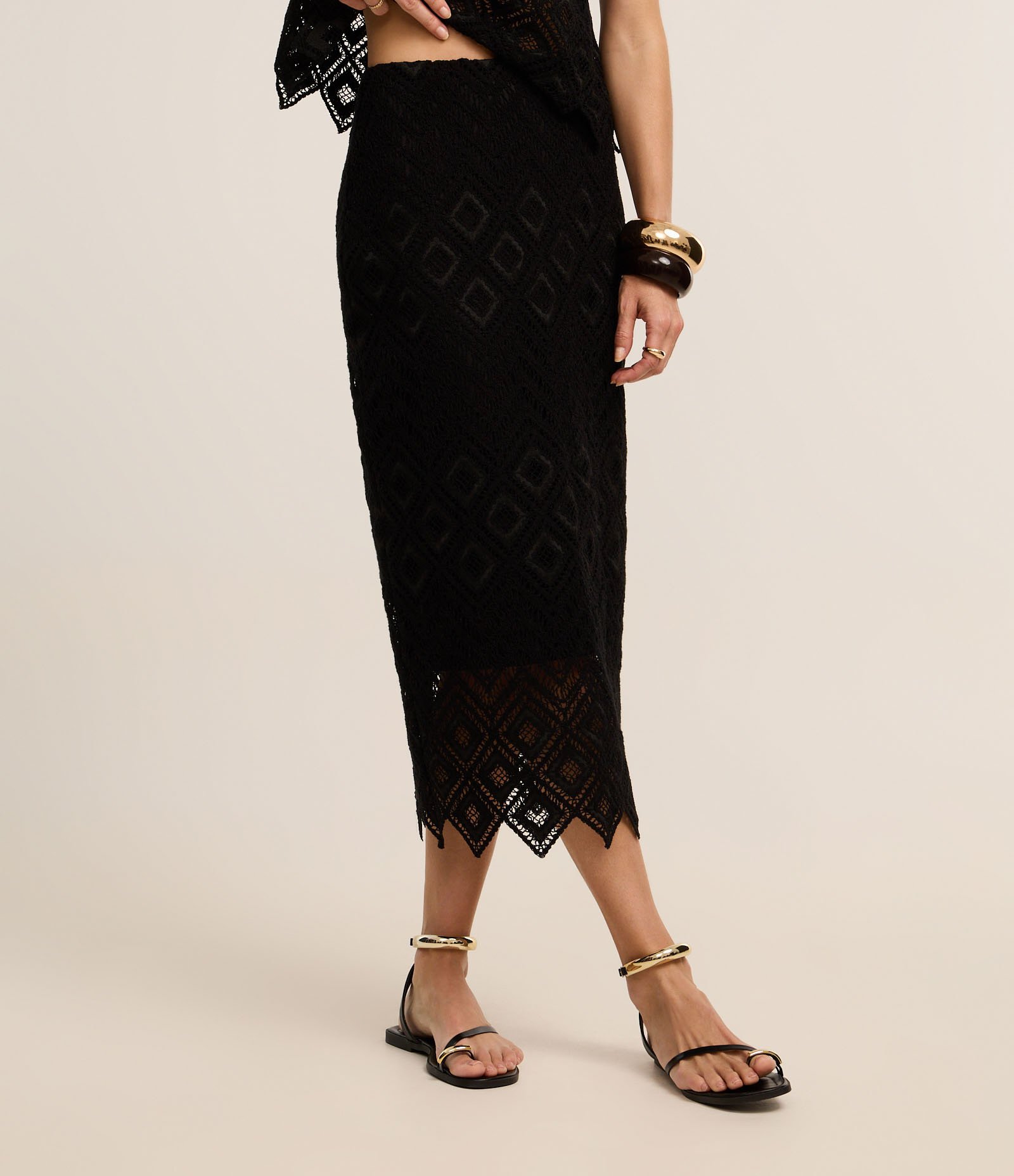 Saia Longa Reta em Tricô Floral com Zíper Lateral Preto 4