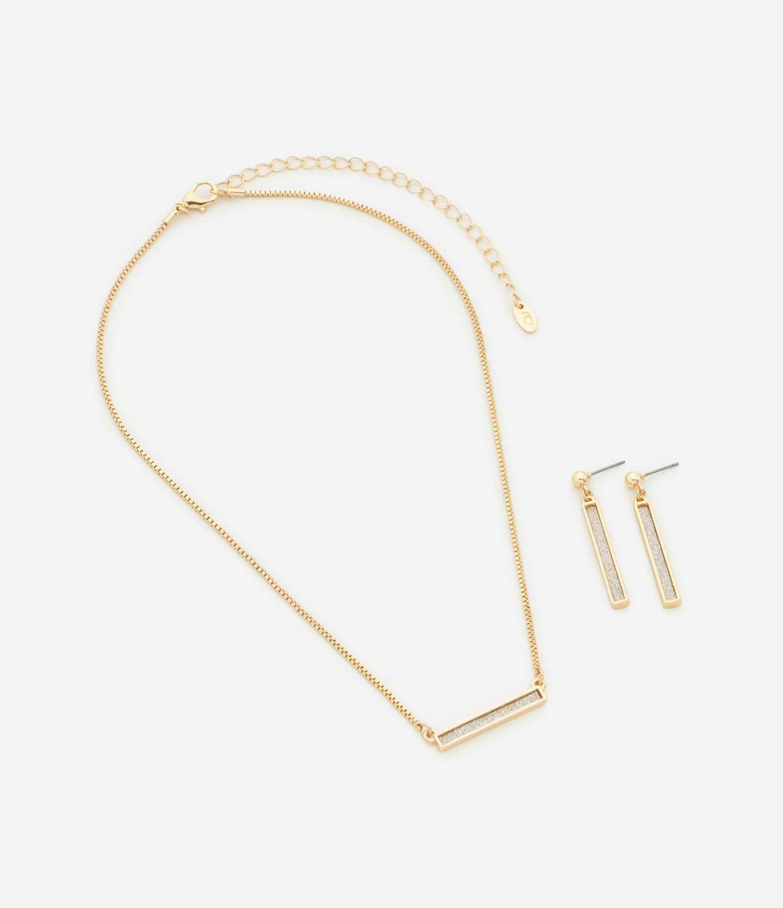 Conjunto de Colar Curto e Brinco com Pingente Retangular Brilhoso Dourado 2