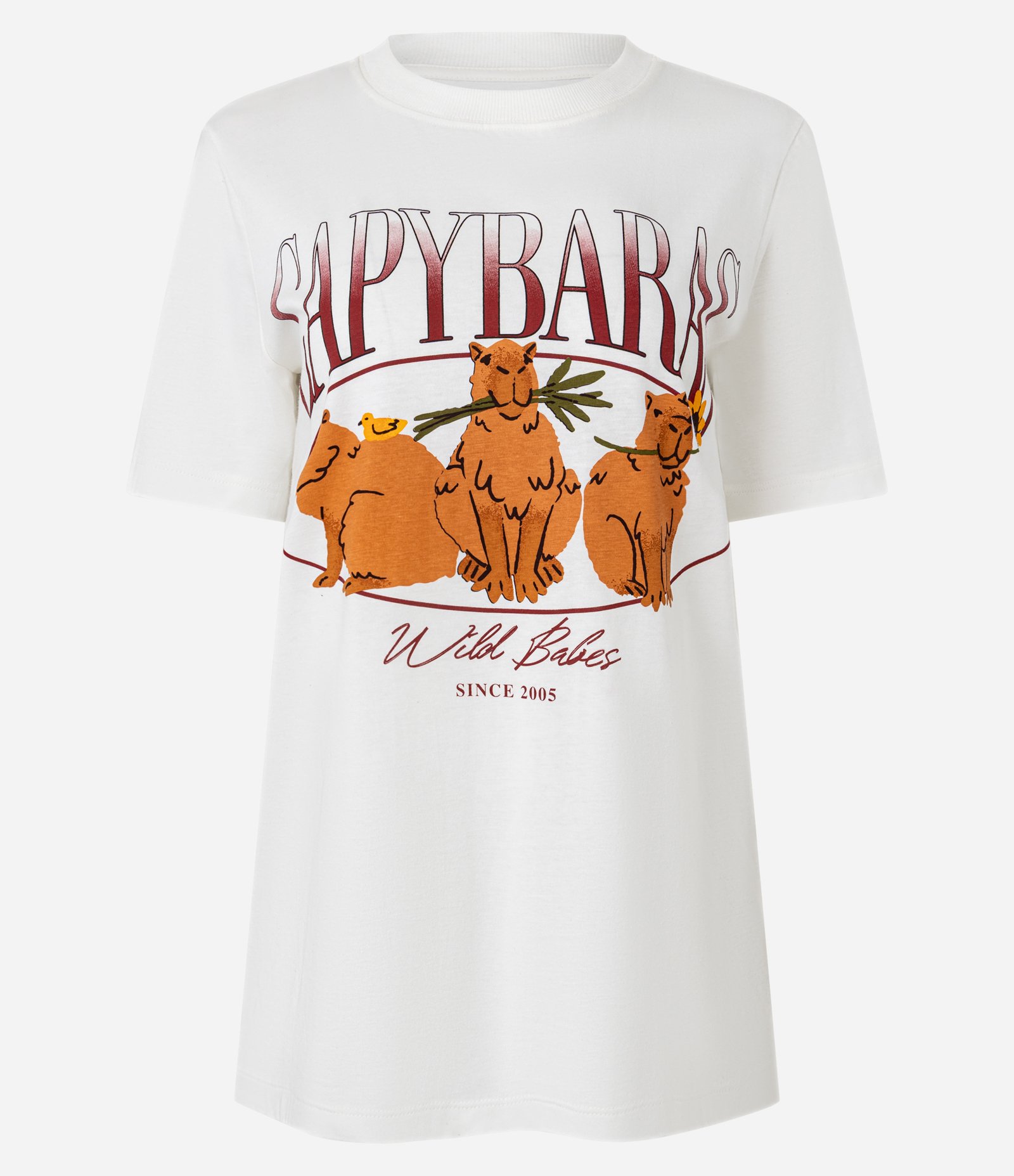 Camiseta T-shirt em Algodão com Estampa Capybaras Branco 4