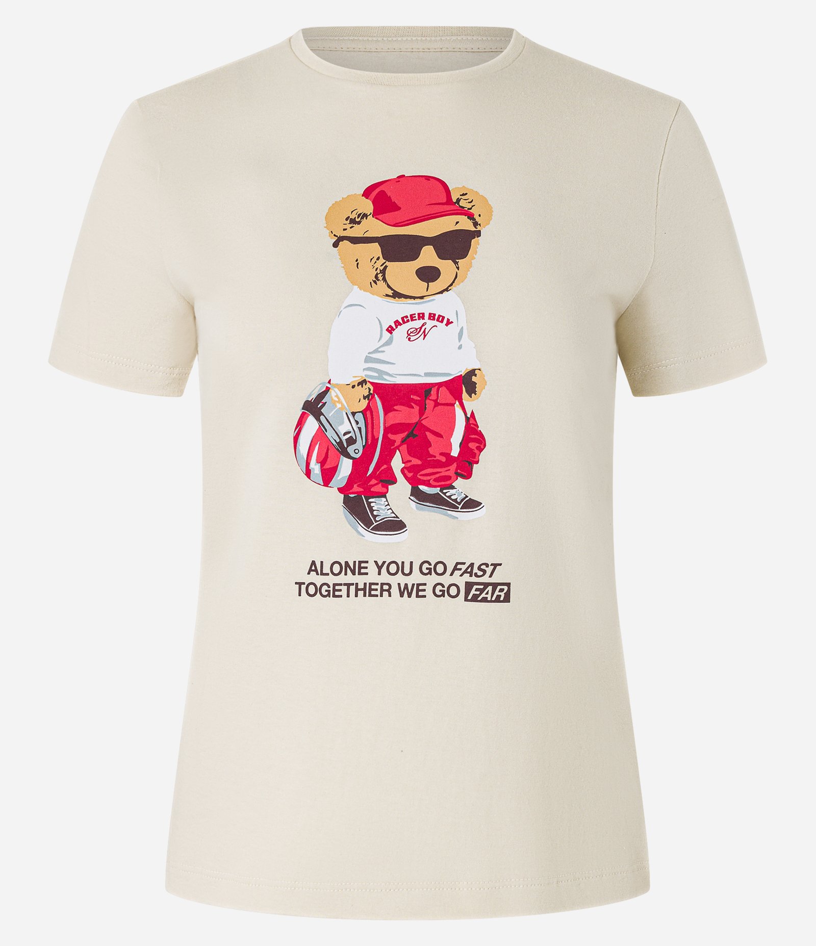 Blusa Baby Look em Algodão com Estampa de Ursinho Bege 4