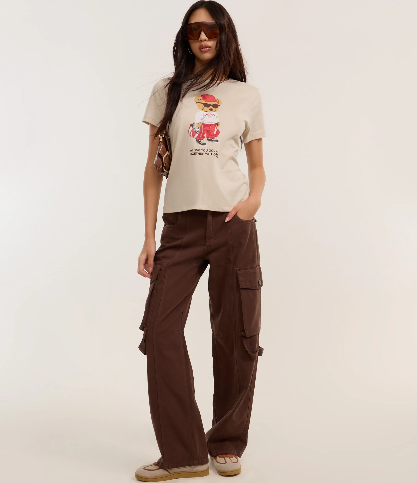 Blusa Baby Look em Algodão com Estampa de Ursinho Bege 2