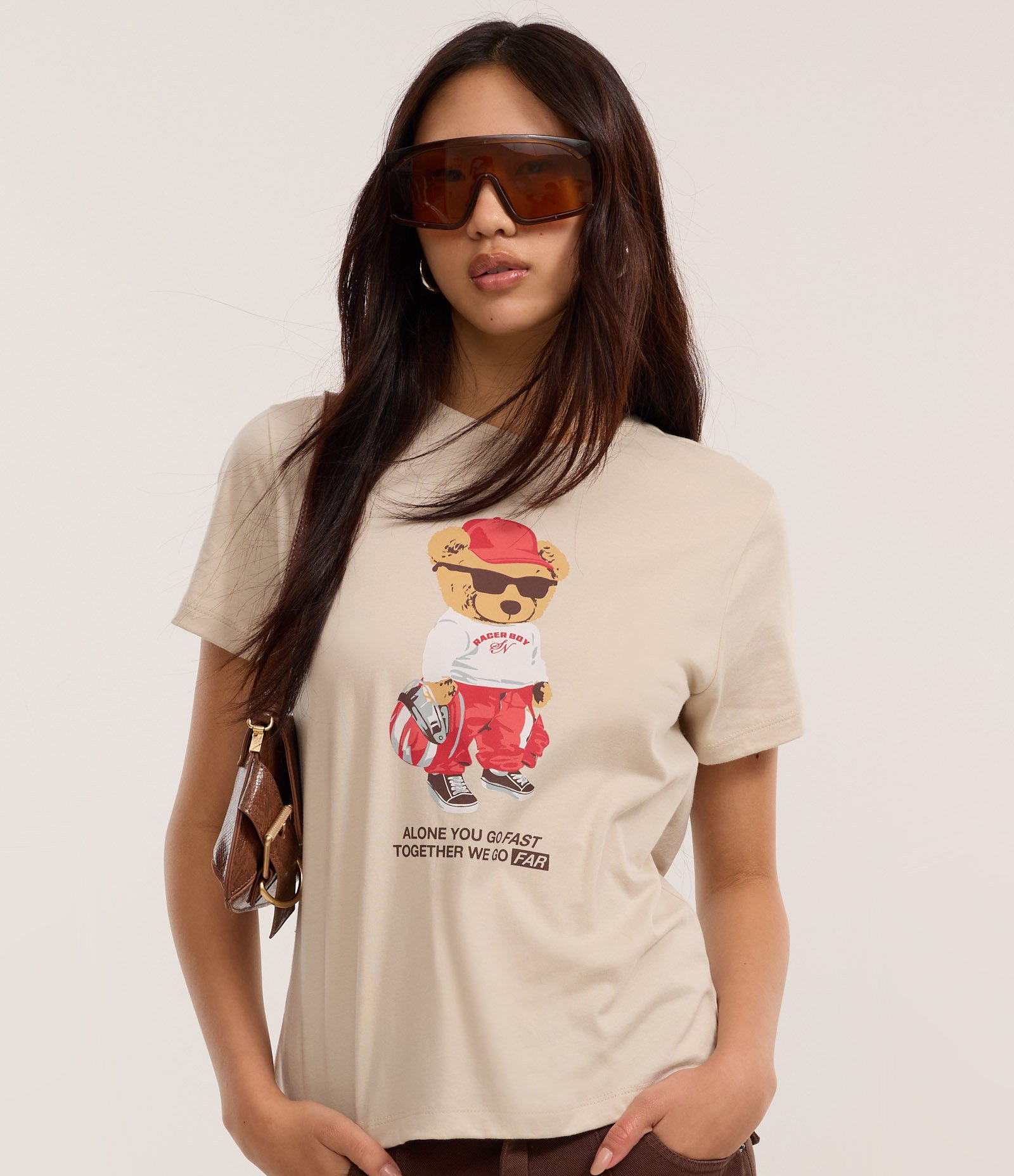 Blusa Baby Look em Algodão com Estampa de Ursinho Bege 3