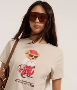 Blusa Baby Look em Algodão com Estampa de Ursinho