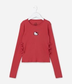 Blusa Infantil com Lacinhos e Bordado Hello Kitty - Tam 5 a 14 Anos