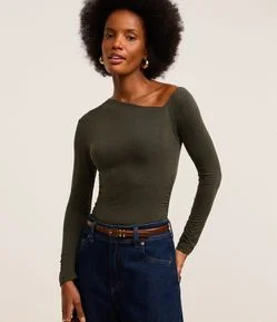 Body com Decote Assimétrico e Padronagem Mescla