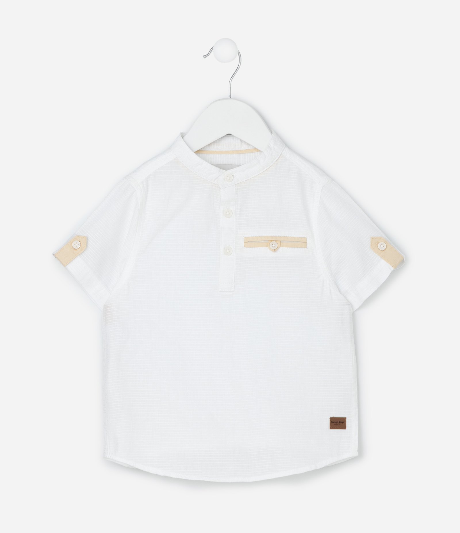 Camisa Infantil Bata com Detalhes Contrastantes e Texturizada - Tam 1 a 6 Anos Branco 1