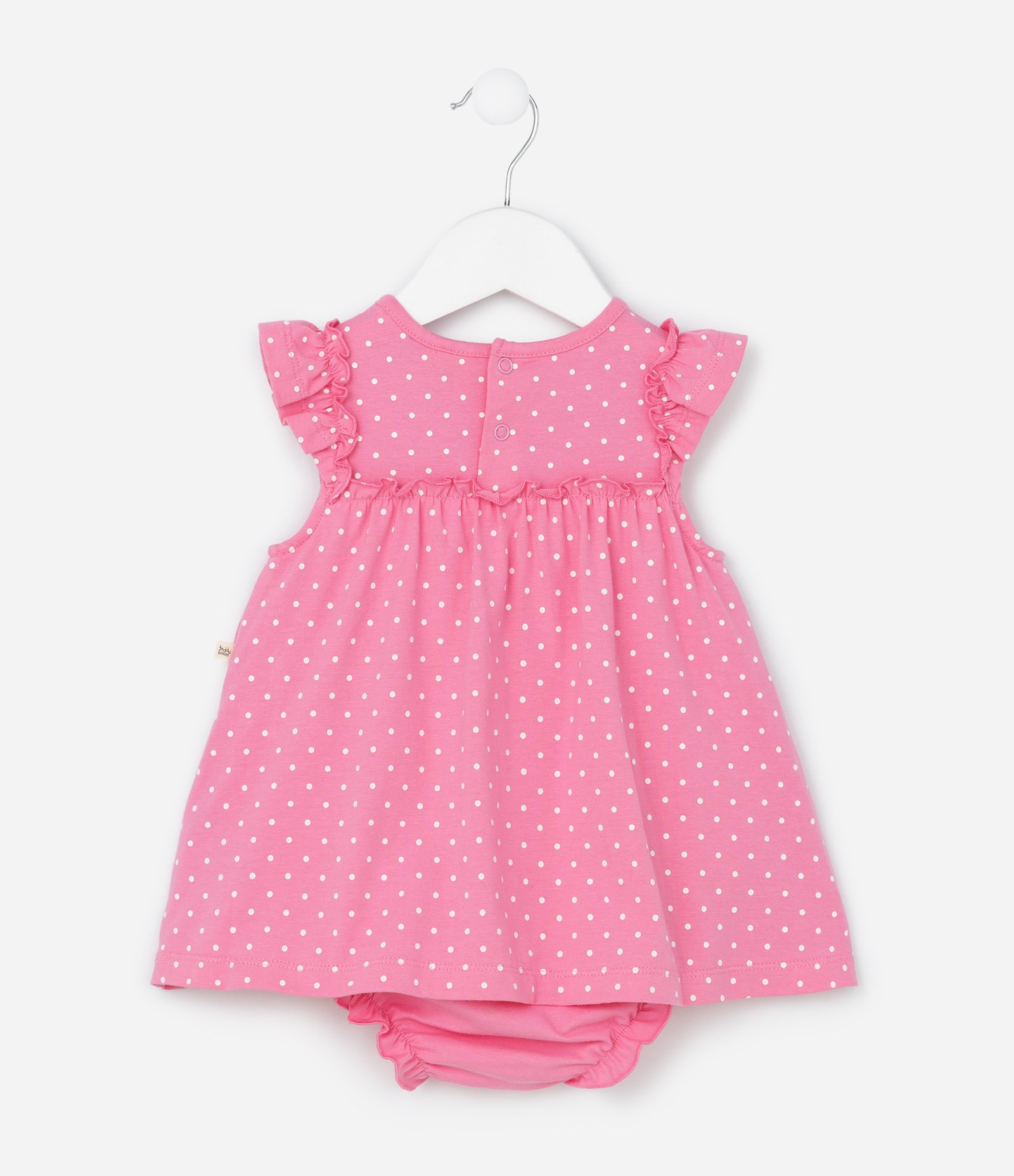 Vestido Body com Estampa Poá e Bordado Ursinha - Tam 0 a 18 Meses Rosa 2