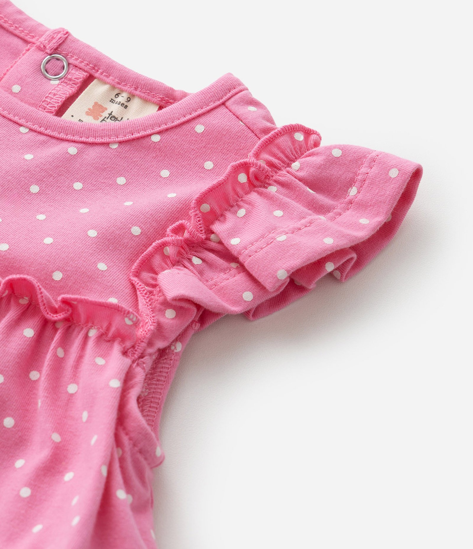 Vestido Body com Estampa Poá e Bordado Ursinha - Tam 0 a 18 Meses Rosa 4