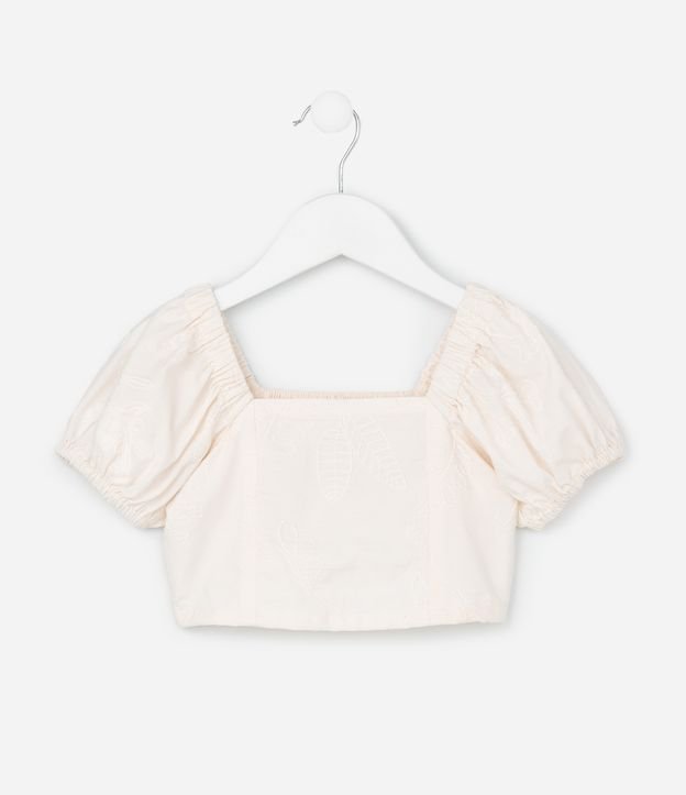 Blusa Cropped Infantil com Textura Floral - Tam 1 a 6 Anos
