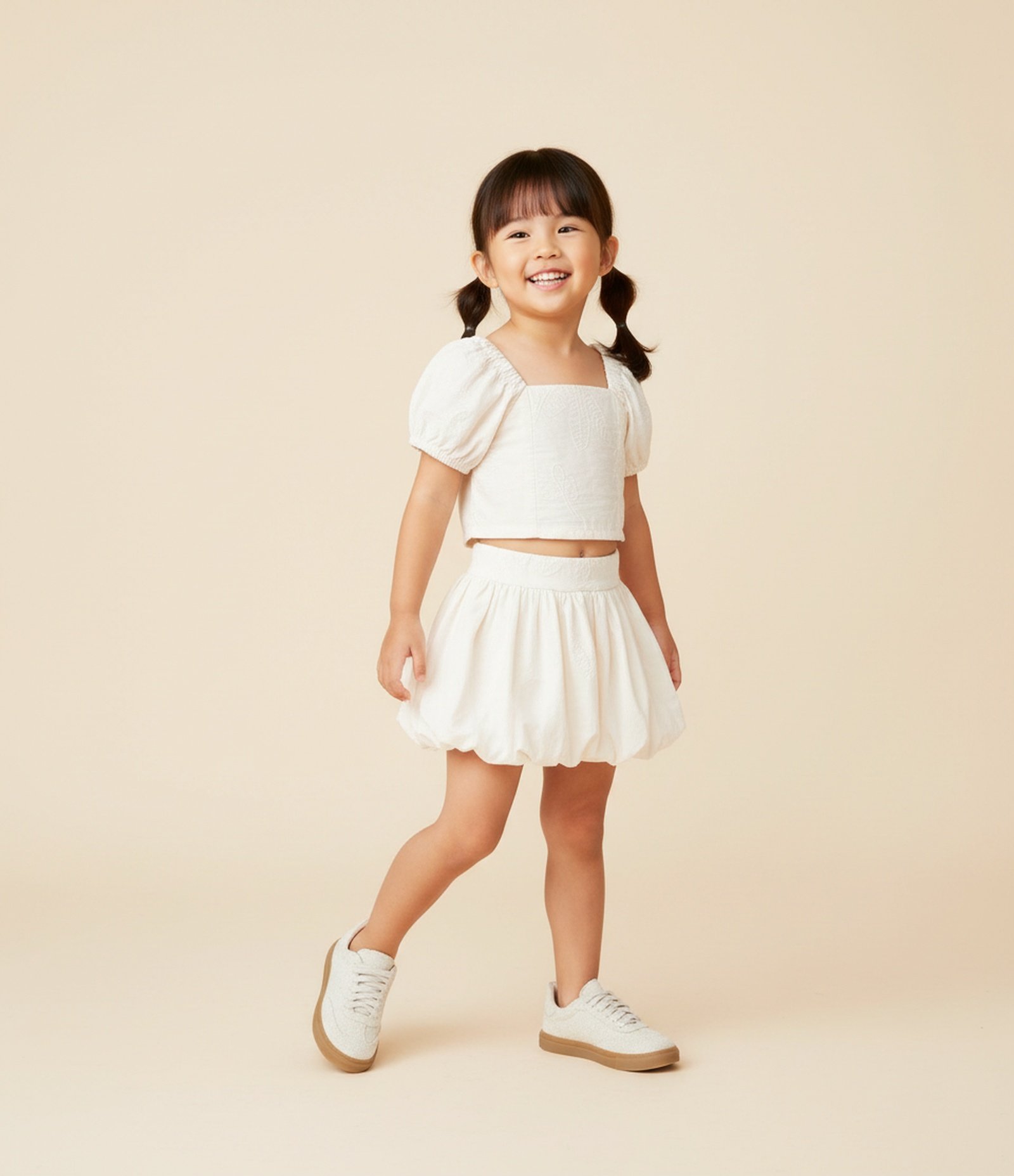 Blusa Cropped Infantil com Textura Floral - Tam 1 a 6 Anos Bege 1