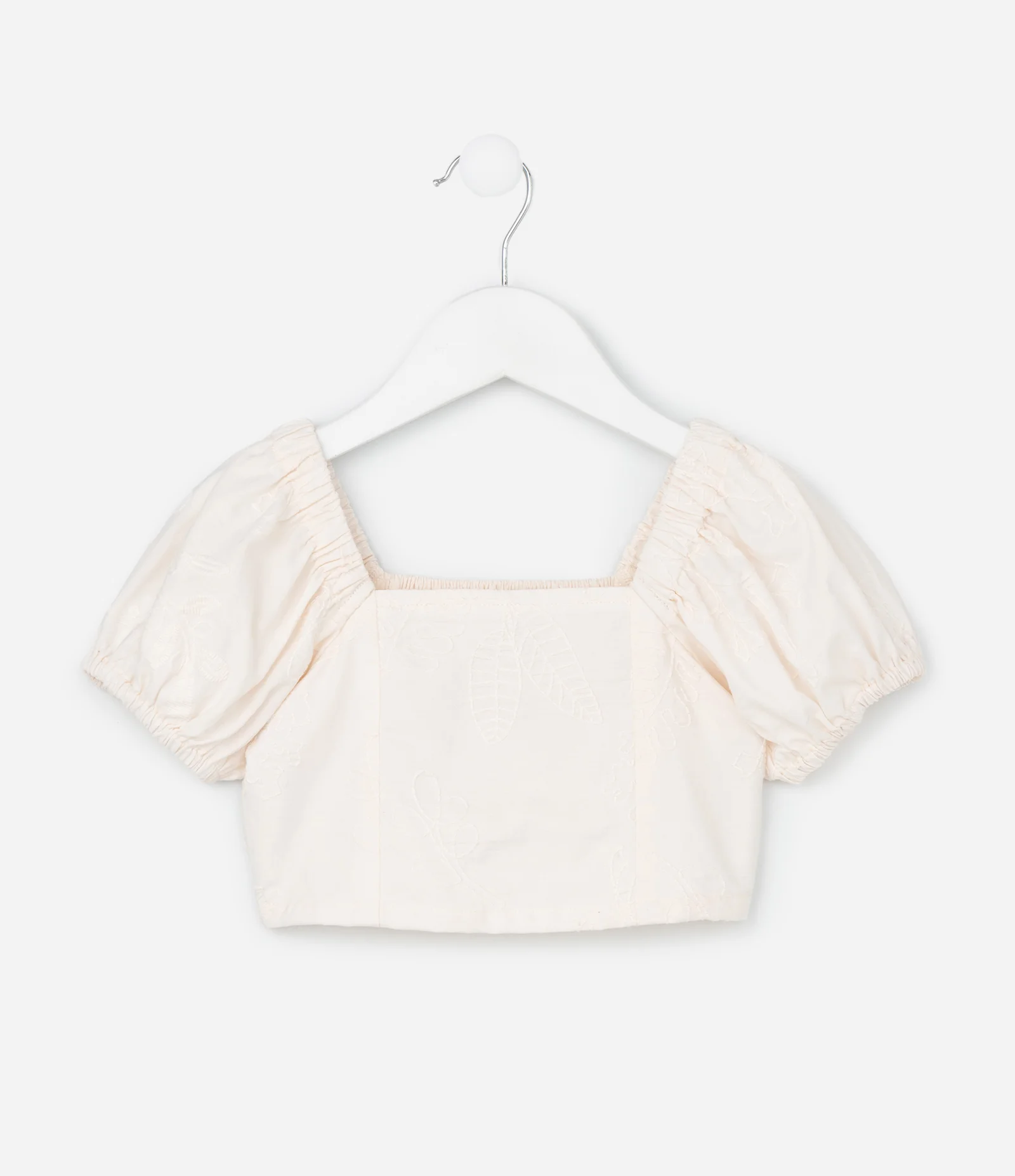 Blusa Cropped Infantil com Textura Floral - Tam 1 a 6 Anos Bege 2