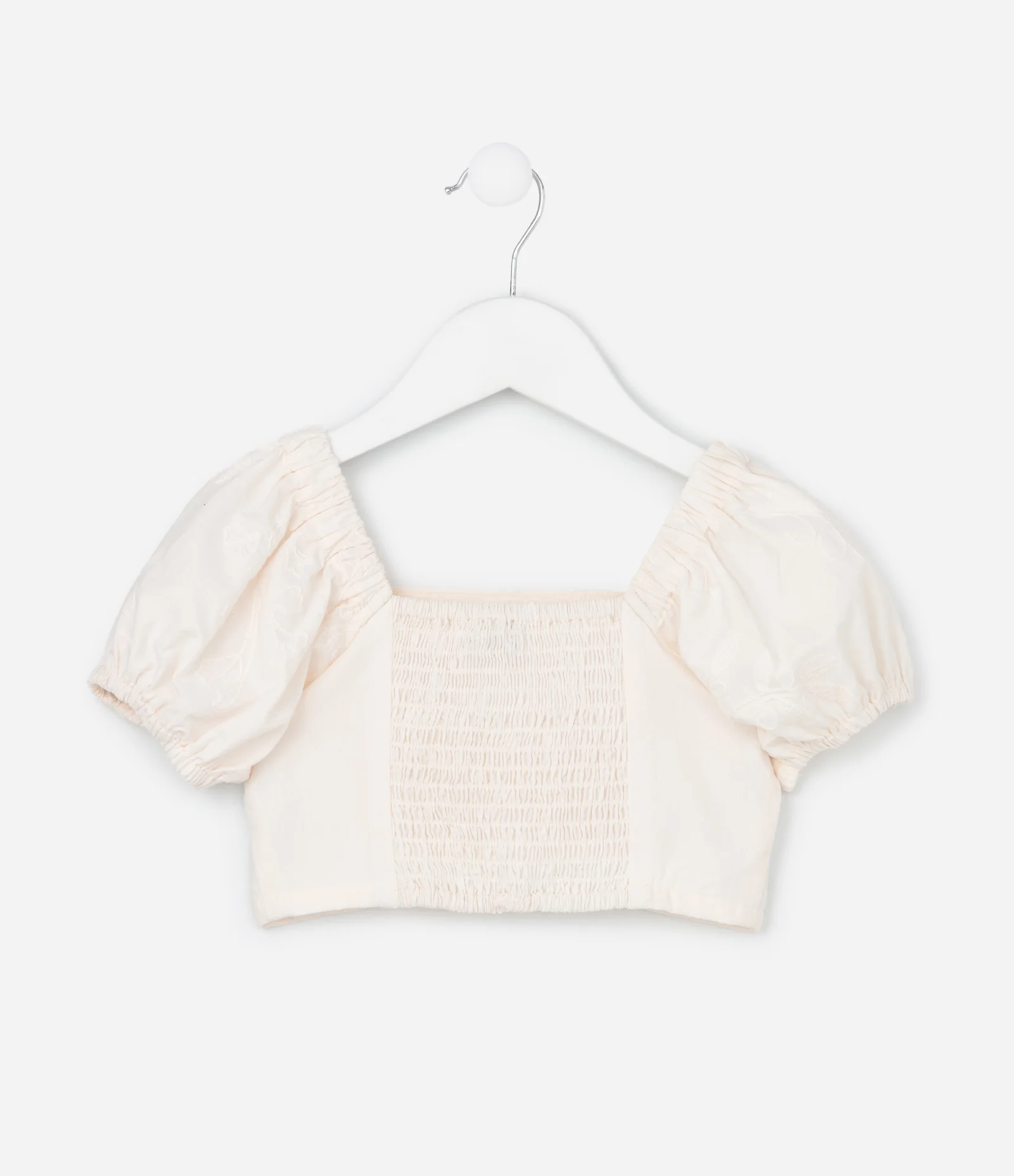 Blusa Cropped Infantil com Textura Floral - Tam 1 a 6 Anos Bege 3