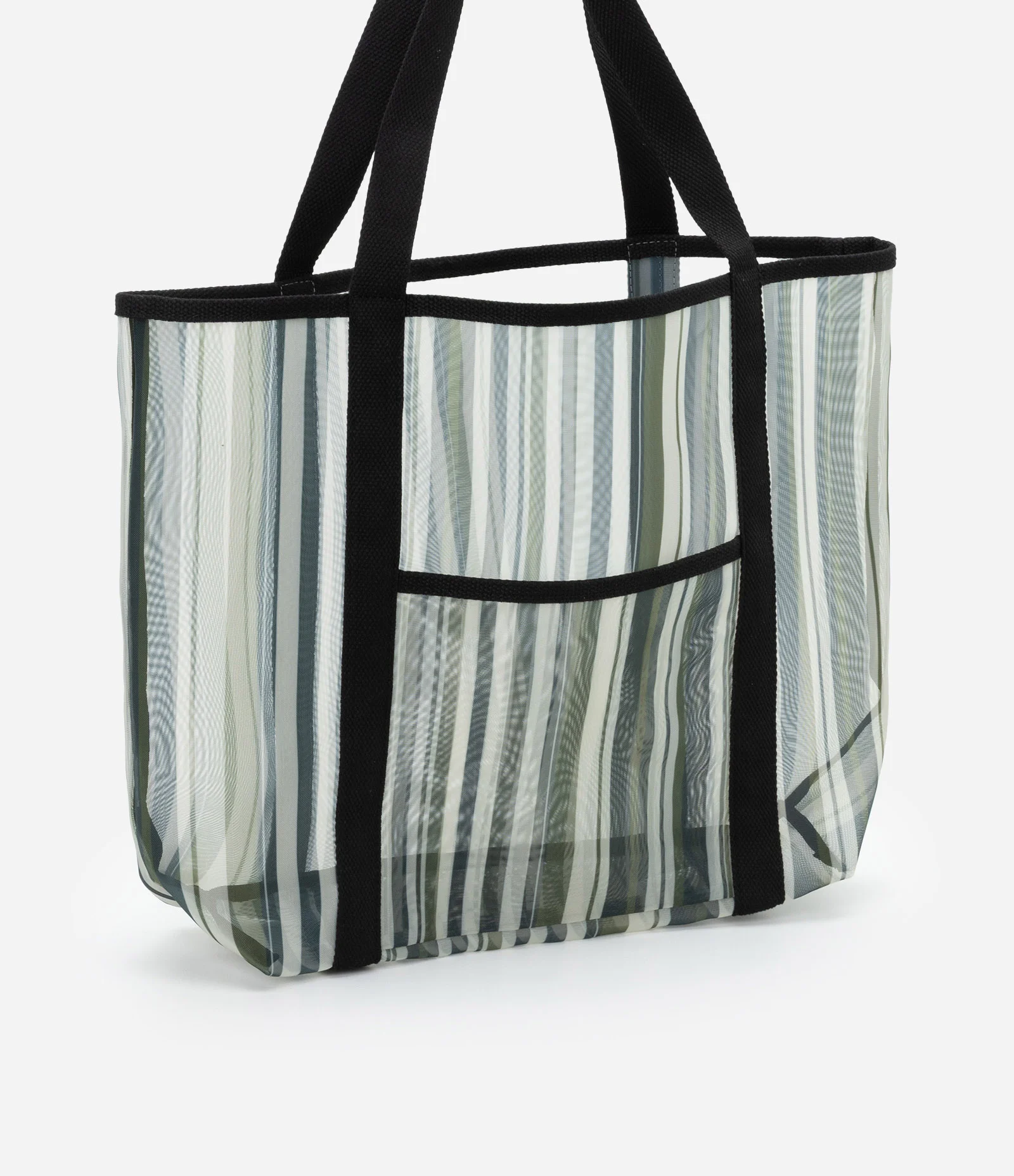 Bolsa de Praia Grande em Tela Listrada Preto 2