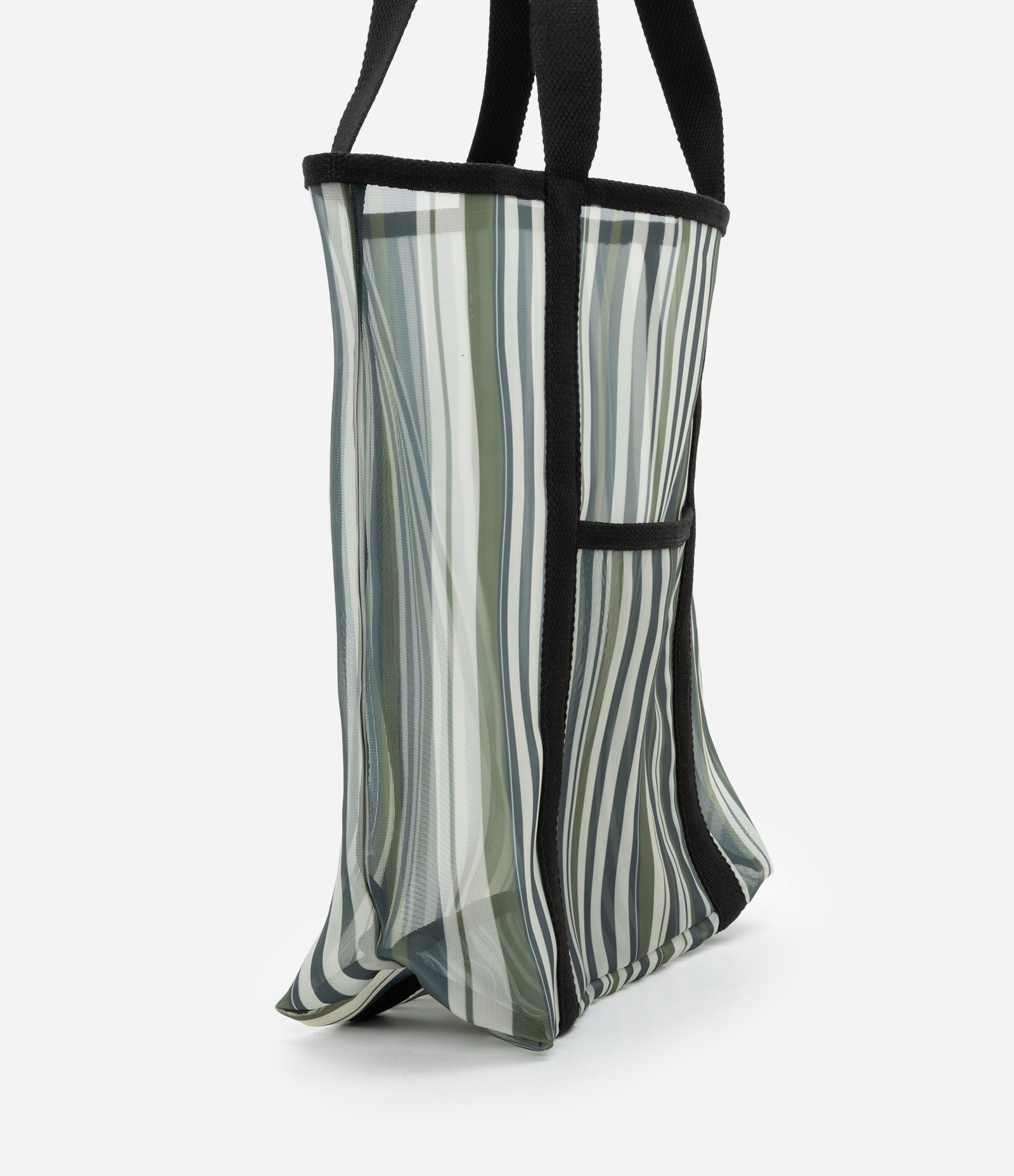 Bolsa de Praia Grande em Tela Listrada Preto 3