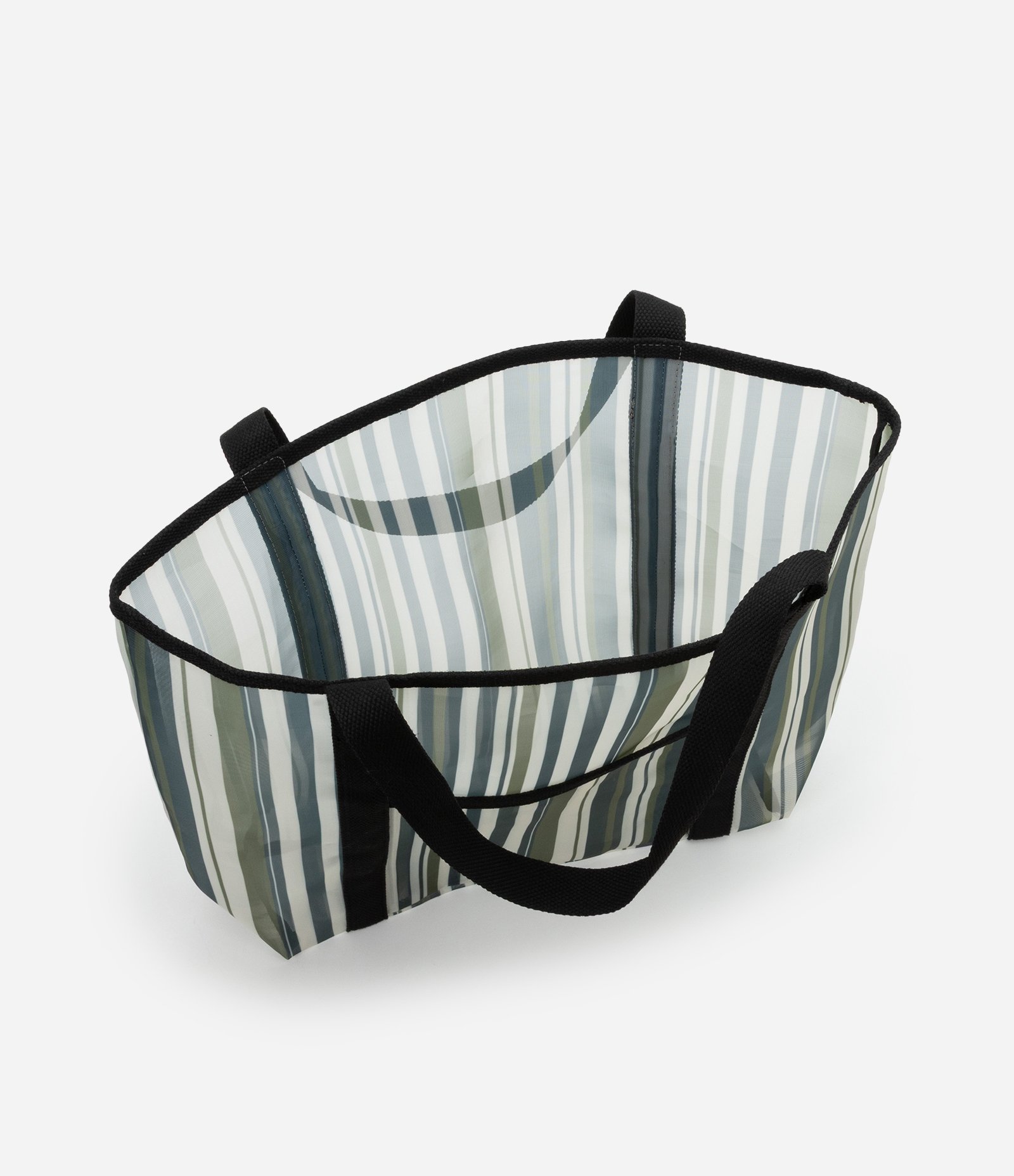 Bolsa de Praia Grande em Tela Listrada Preto 6