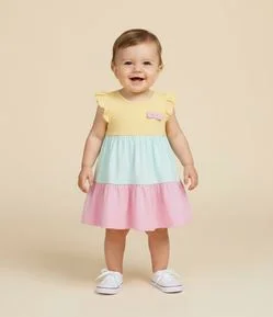 Vestido Infantil com Babados Maria e Lacinho - Tam 0 a 18 meses