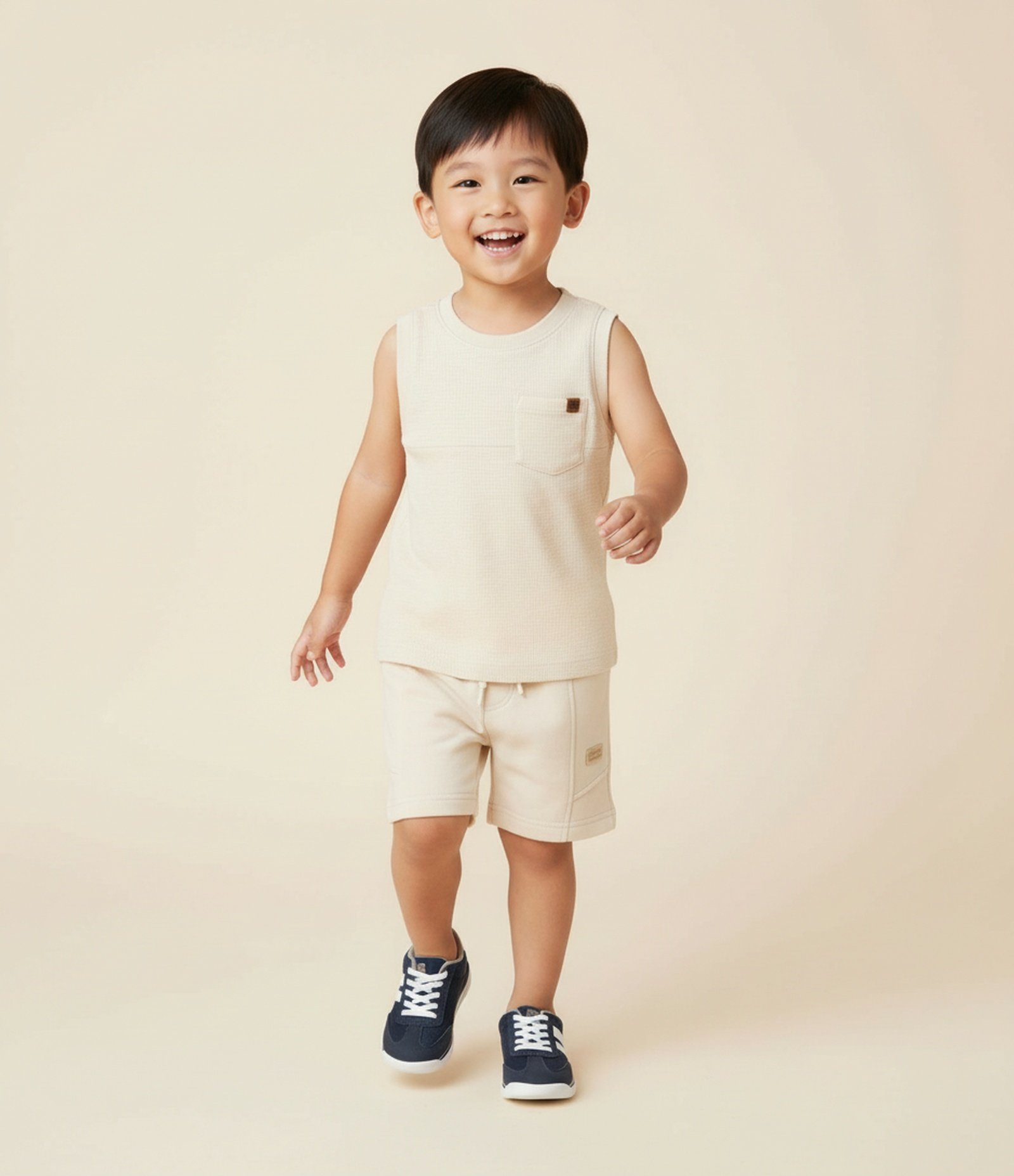 Regata Infantil em Malha Flamê com Bolsinho - Tam 1 a 5 Anos Bege Claro 1