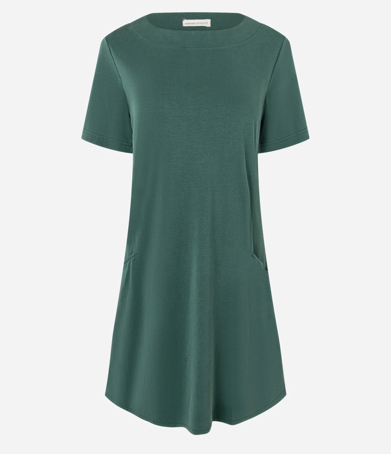 Vestido T-shirt Curto em Viscose com Bolsos Laterais Verde Escuro 5